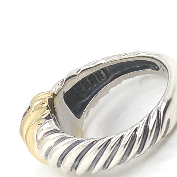 David Yurman Sterling Silver and 18K Yellow Gold Diamond Dome Cable Ring - Picture 4 of 5